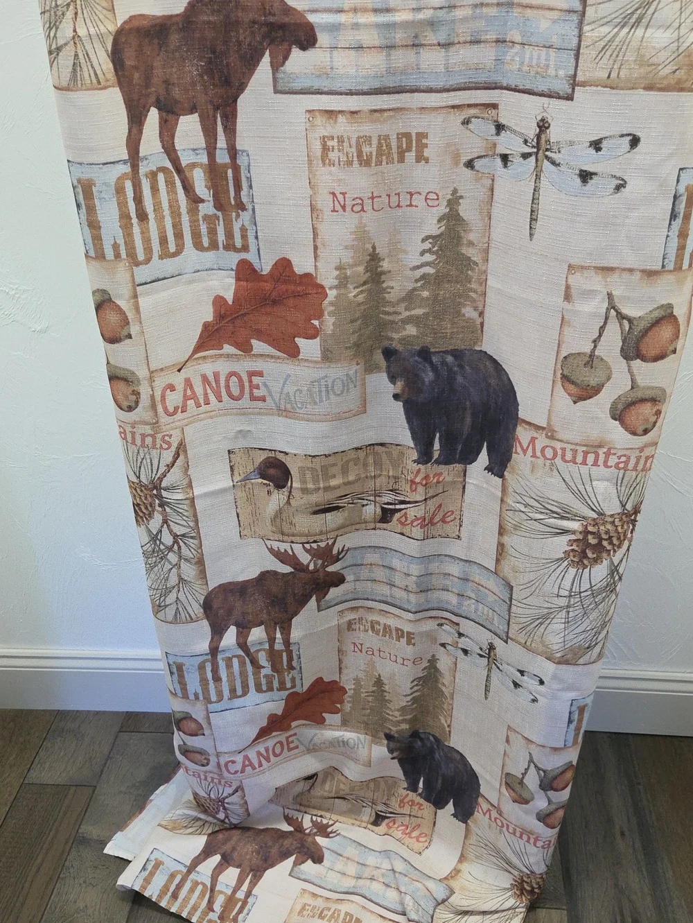 Rustic Lodge Bear & Moose Print  Shower Curtain - Cream Brown
